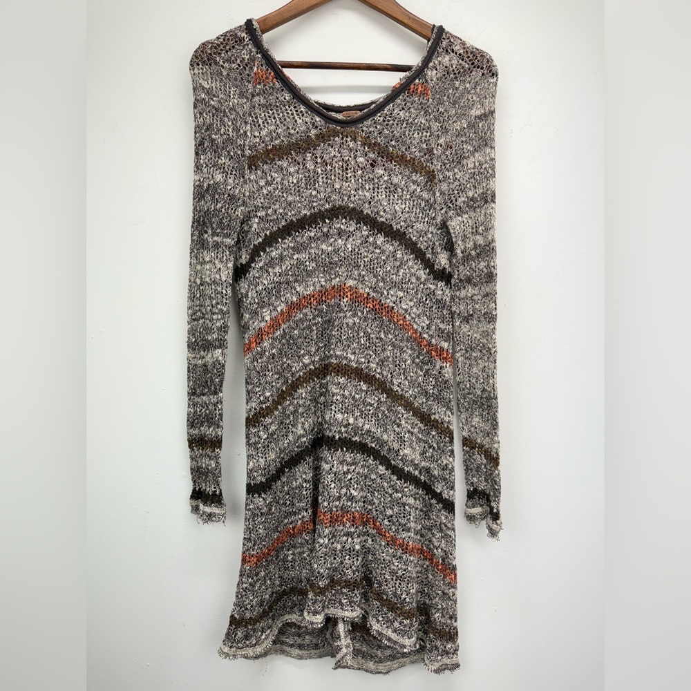 Free People size XS Women’s Life's A Beach Striped Boho Open Back Knit Tunic